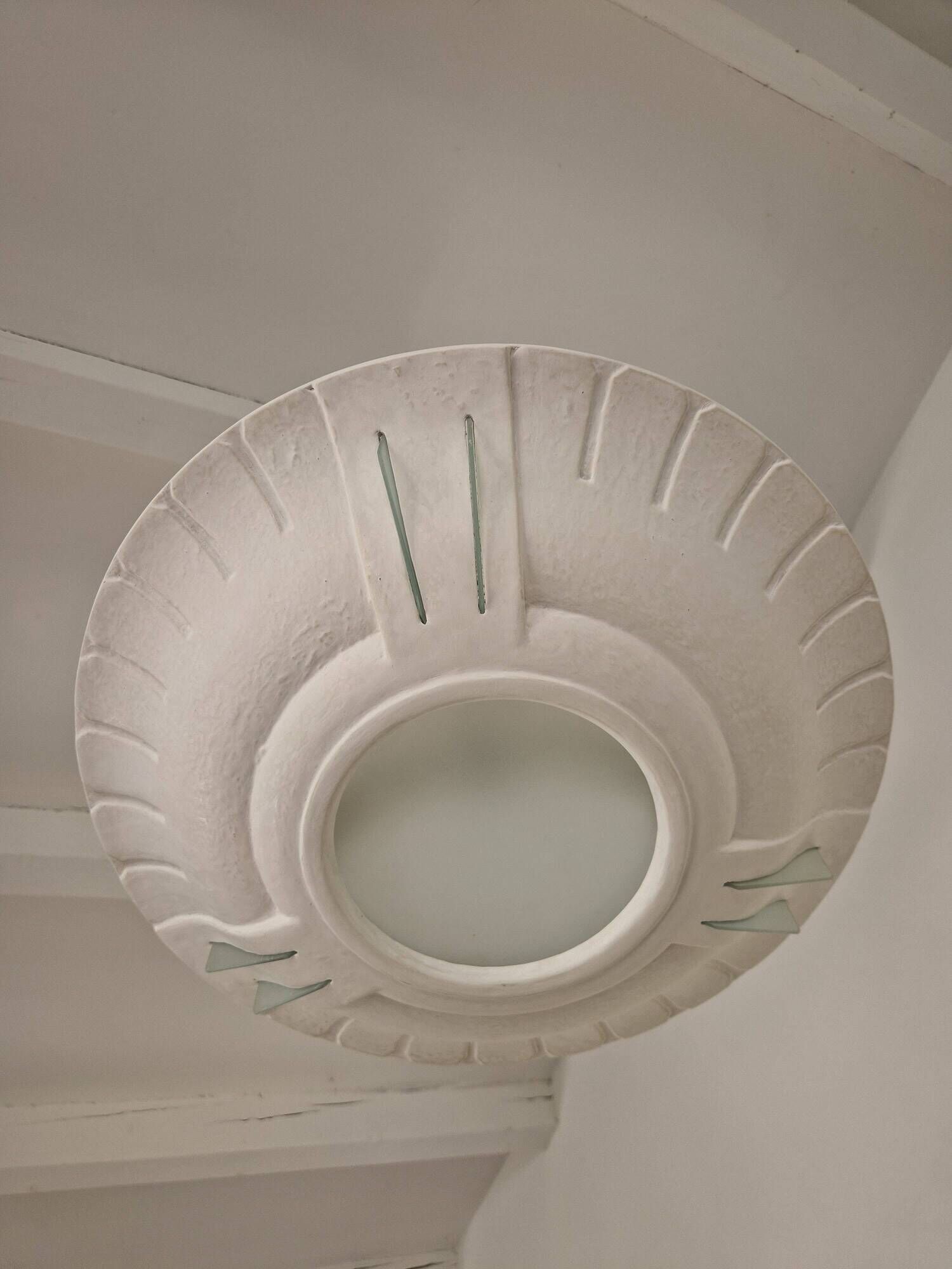 Plaster and frosted glass chandelier by Maison Arlus circa 1950