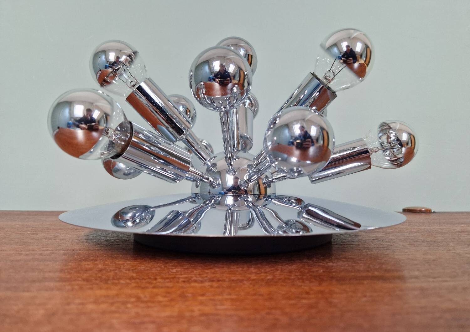 Sputnik ceiling light in chrome metal, Space Age style, 70s