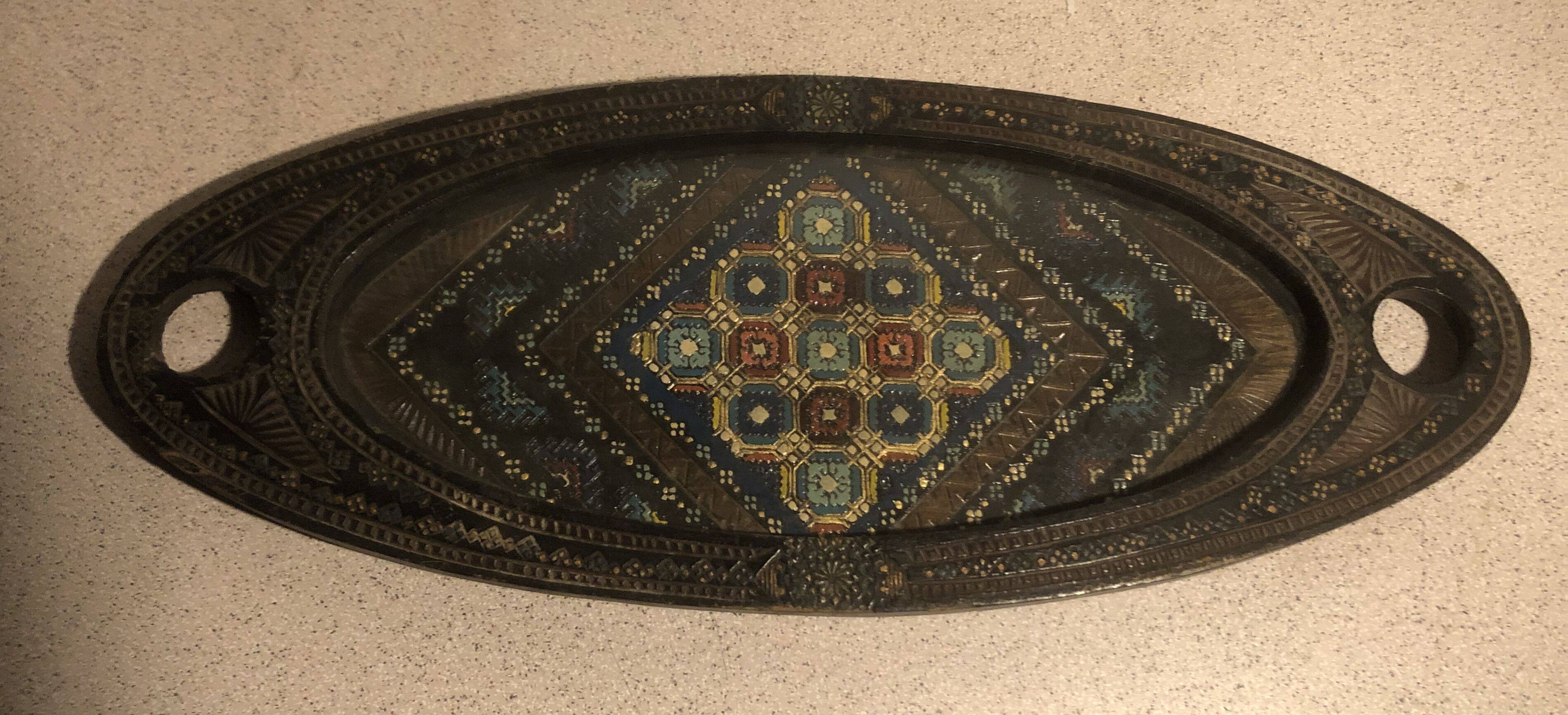 Finely carved wooden tea serving tray