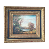 Oil on canvas: Lake landscape