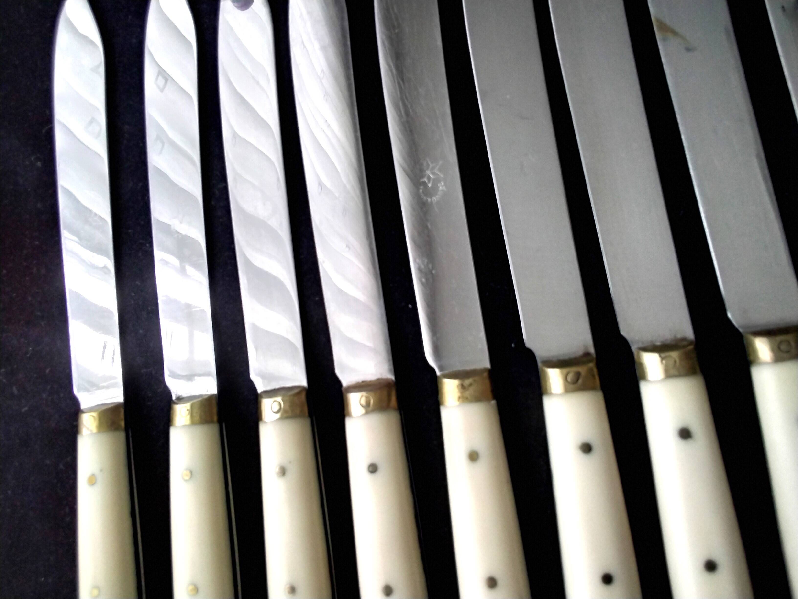 12 vintage bakelite brass and stainless steel table knives