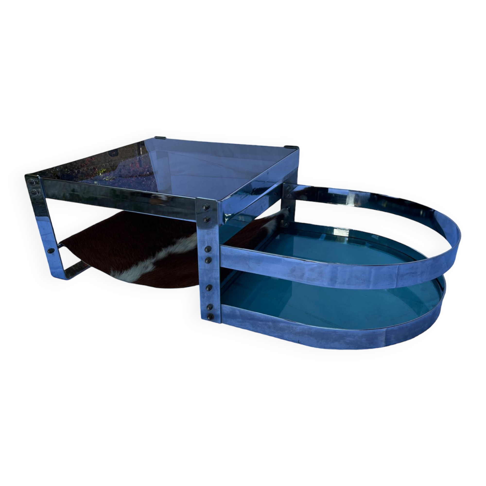 Glass and chrome steel coffee table