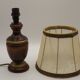 French Mid-Century Round Turned Wood Table Lamp with Hide Skin Shade