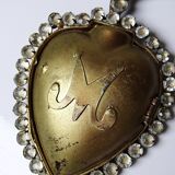 Ancient ex-voto of a flaming heart of Mary, adorned with rhinestones, 19th-20th century.
