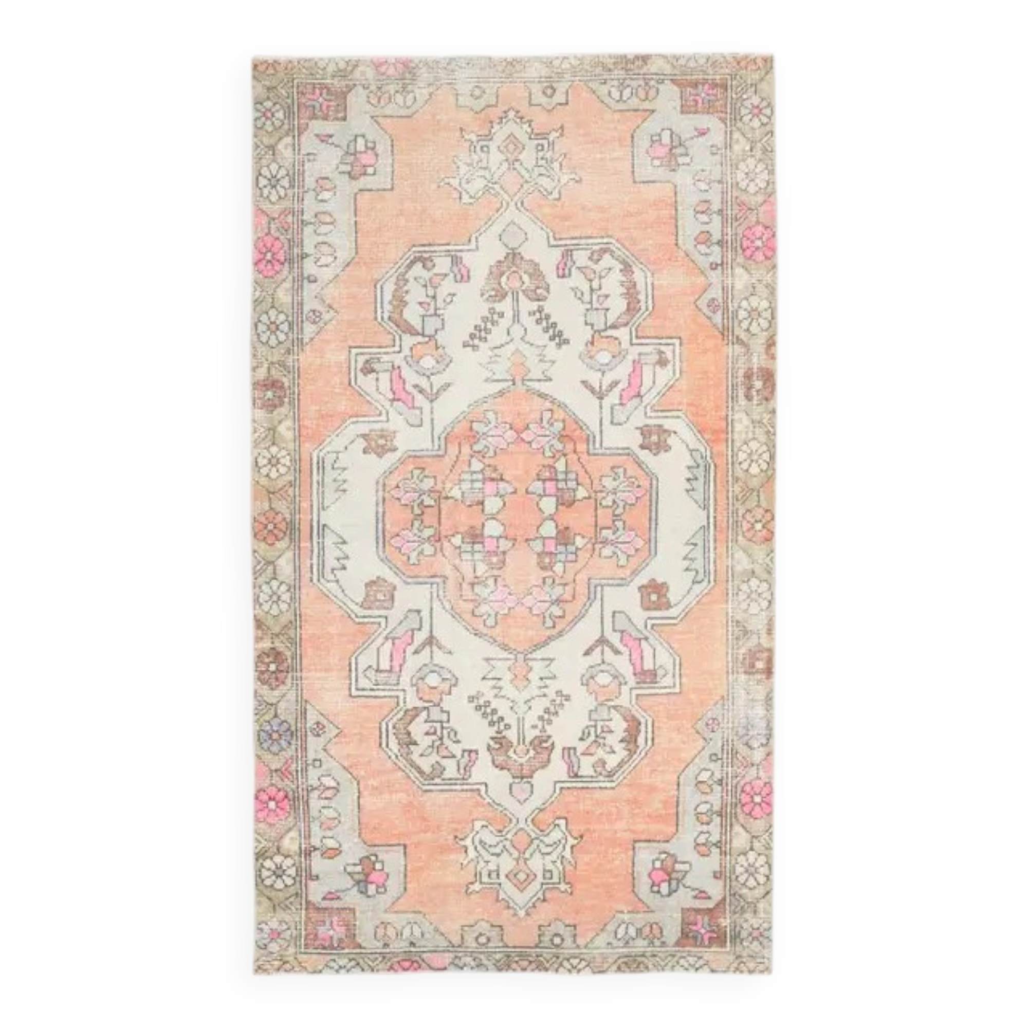 1970s Turkish Oushak Handmade Wool Cotton Orange Area Rug 121x220