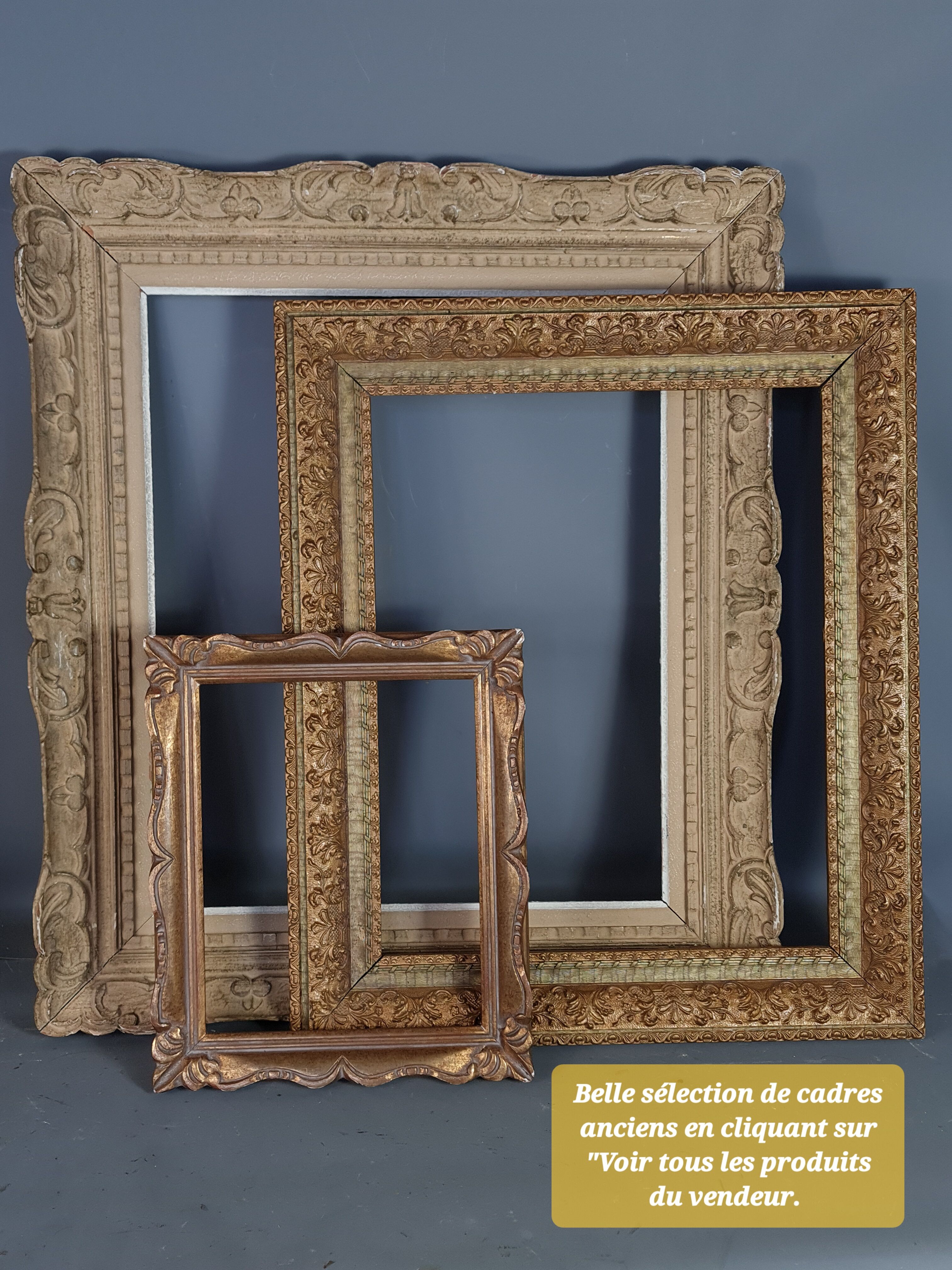 Montparnasse frame with keys carved ceruse wood 62x53 cm, foliage 46x38 cm SB