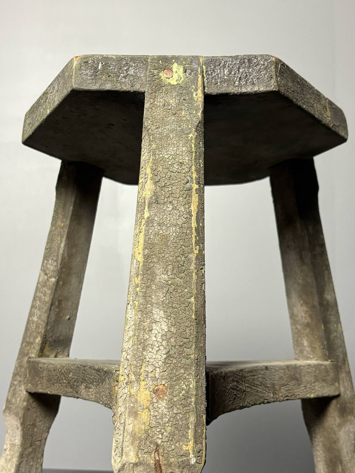 Antique distressed wabi sabi rustic patinated farmhouse workers stool 1900s