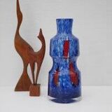 Blue Glass Art Vase attributed to Frantisek Koudelka for Prachen Glass Work