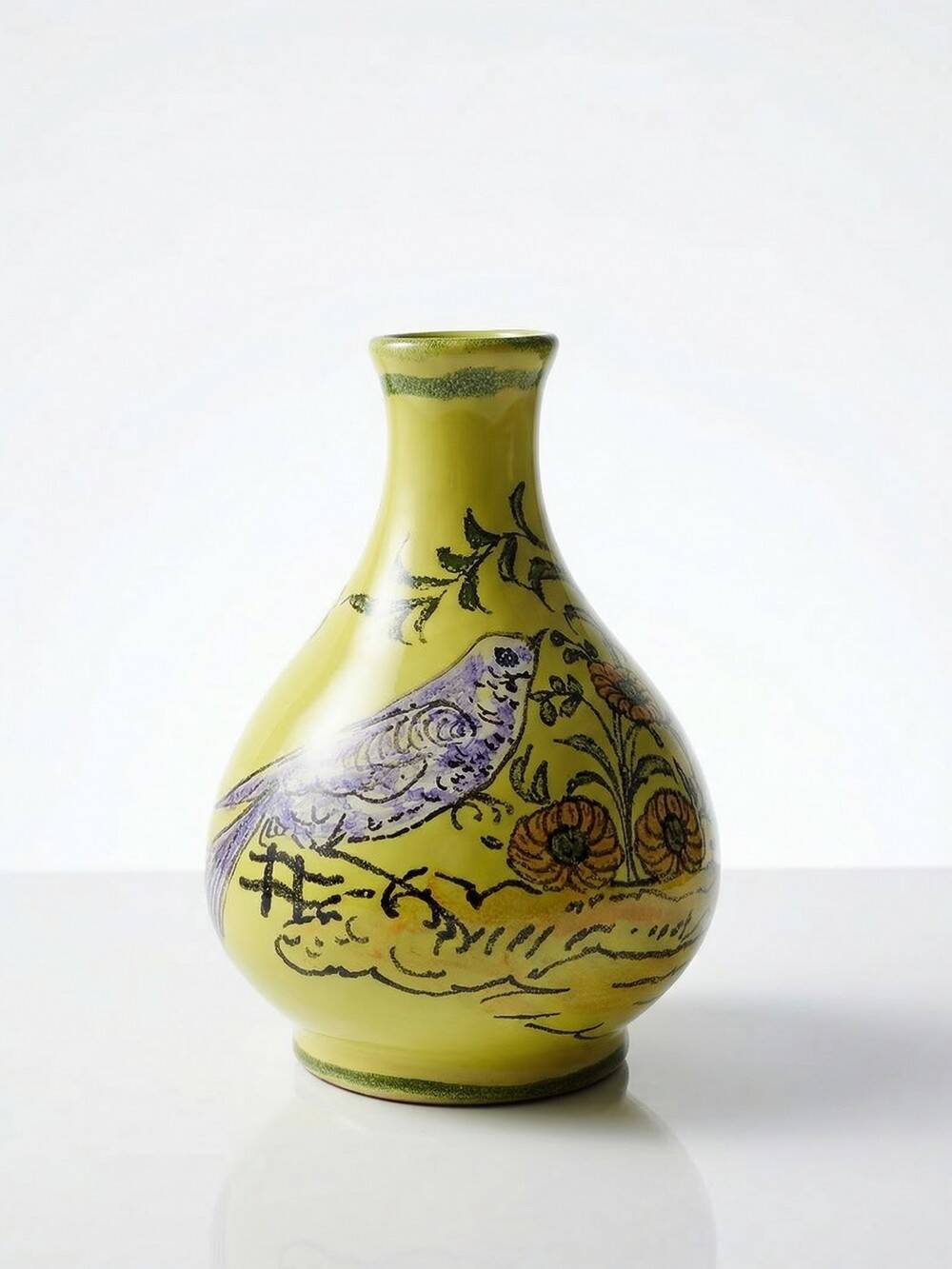 Small ceramic vase signed Henri Siffre Montpellier, bird decoration, 1950s-60s.