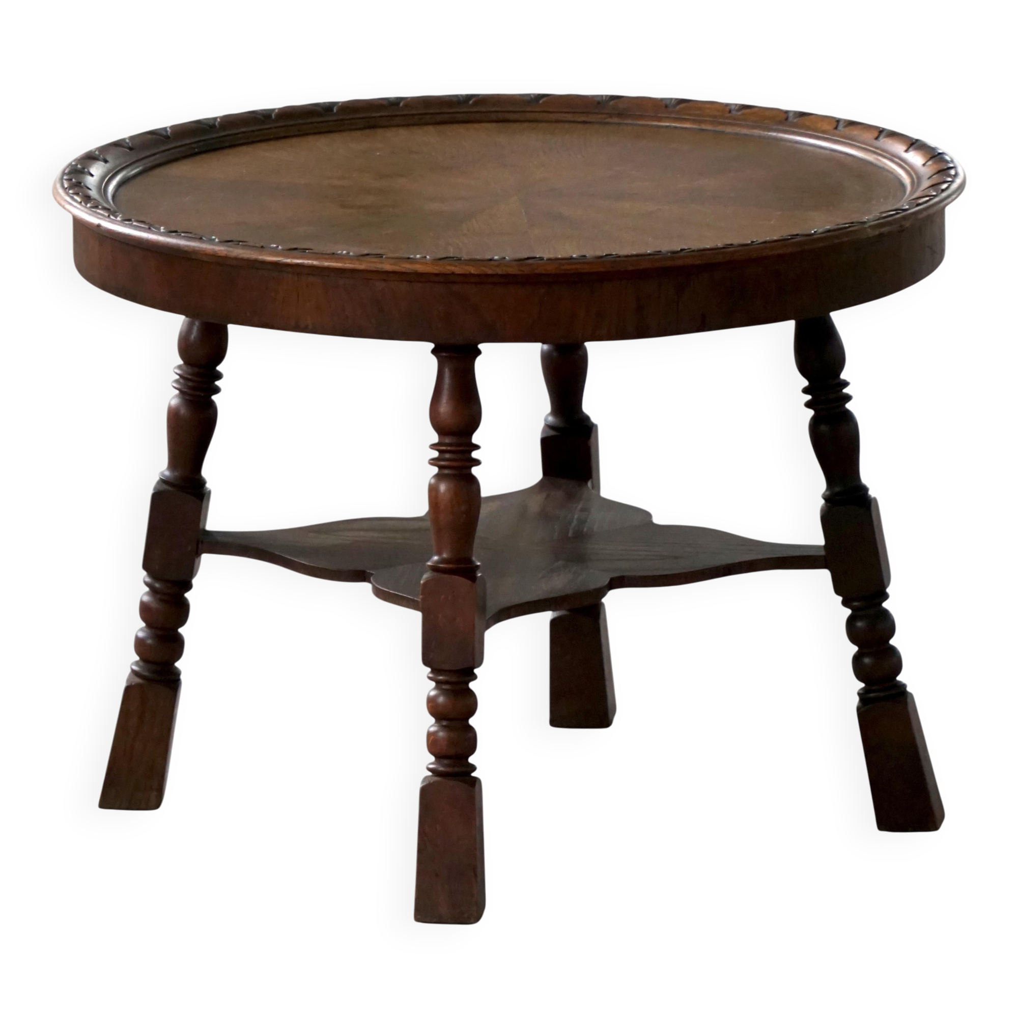 Table d'appoint moderne danoise, style baroque rond en Oak, milieu du 20e siècle