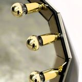 Vintage German brass & smoked mirror with architectural faceted top, 1980s.