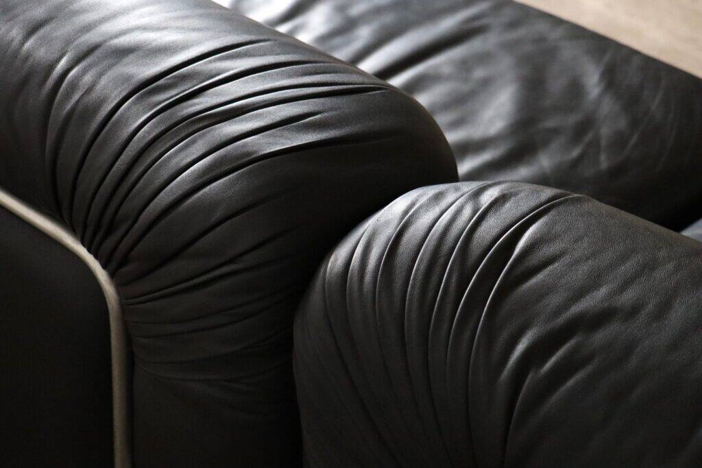 Modular sofa in black leather by Rodolfo Bonetto for Tecnosalotto, 1960s