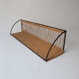 Vintage metal and wicker wall shelf, 1950s-1970s design, Mategot