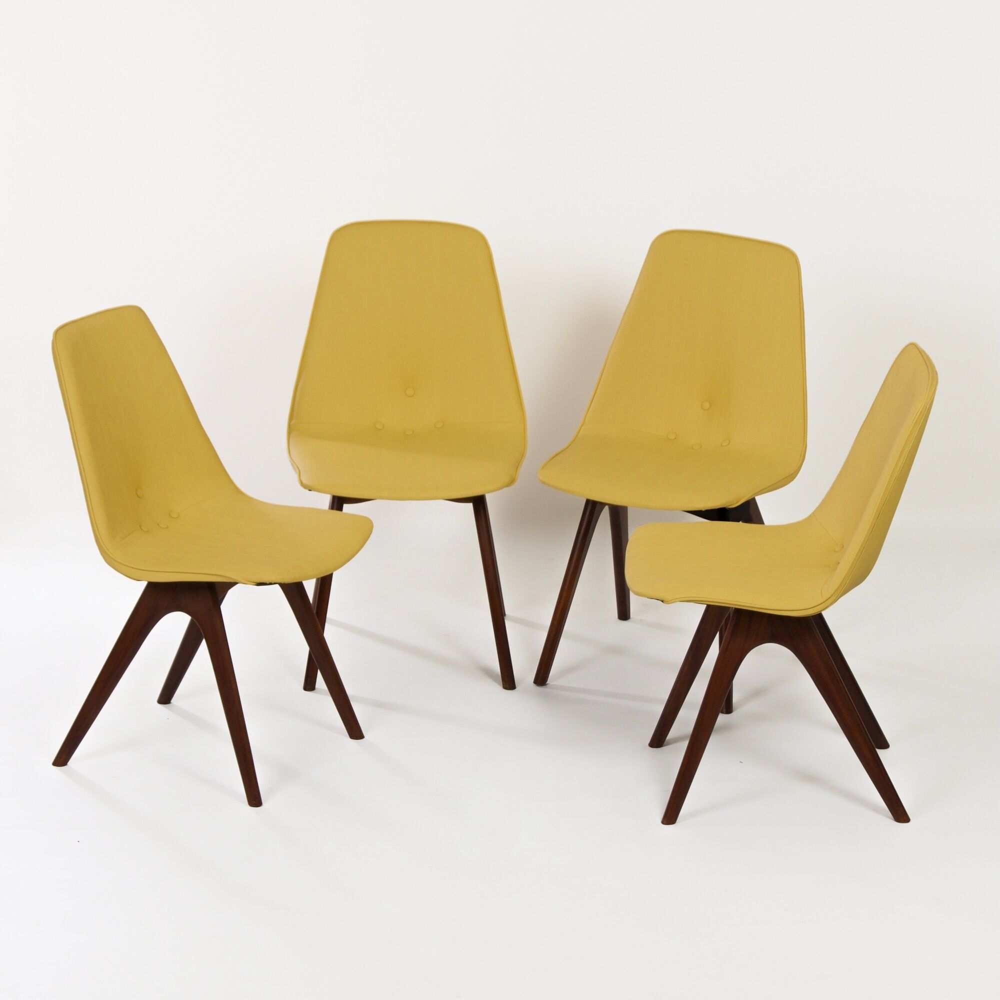 Teak dining chairs with yellow vinyl upholstery by Van Os, 1950s – set of 4