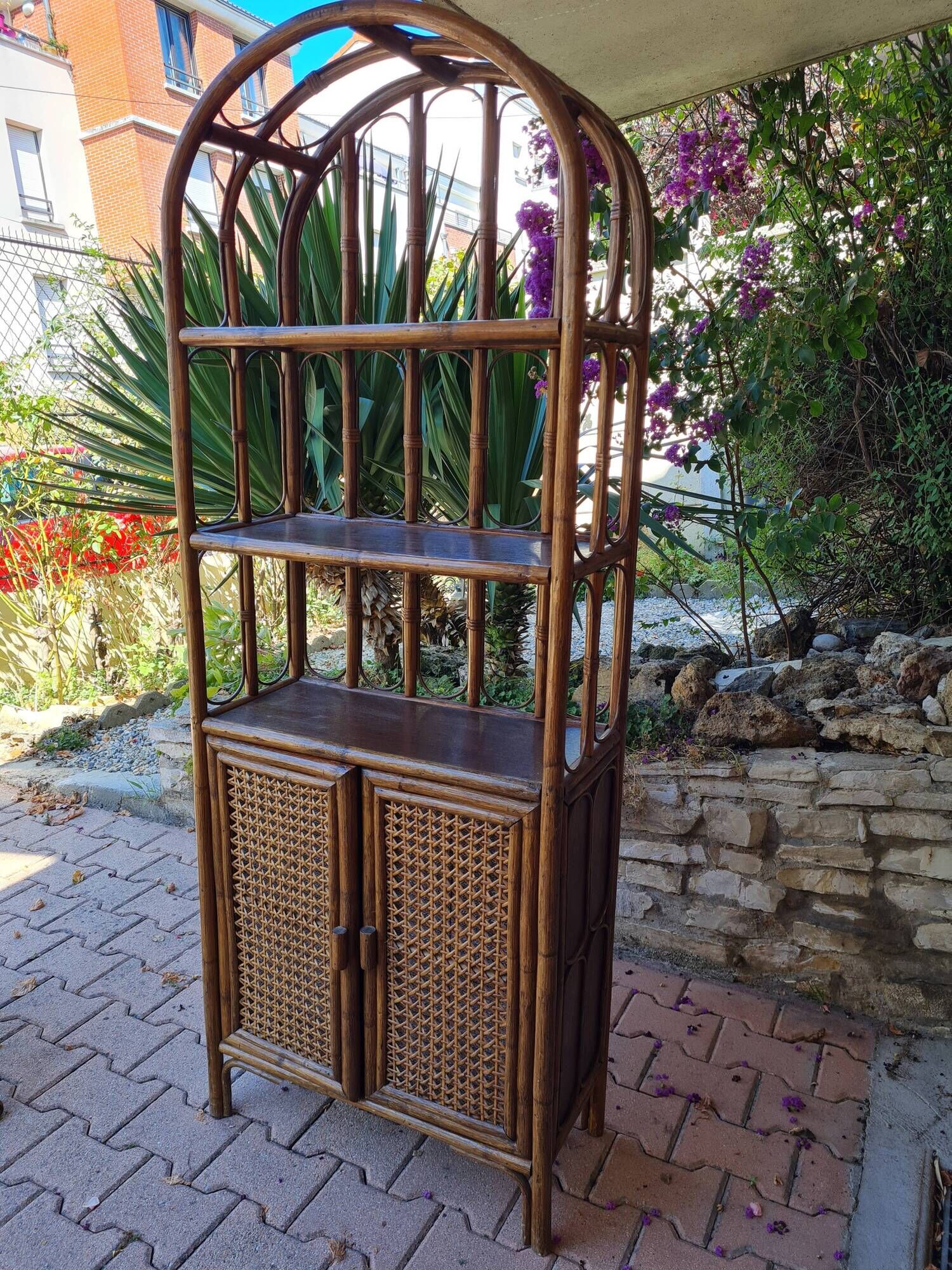 Rattan and canning furniture with vintage shelves
