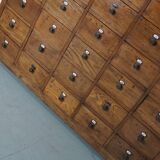 Large dutch oak apothecary cabinet / barber cabinet with enamel shields, 1900s