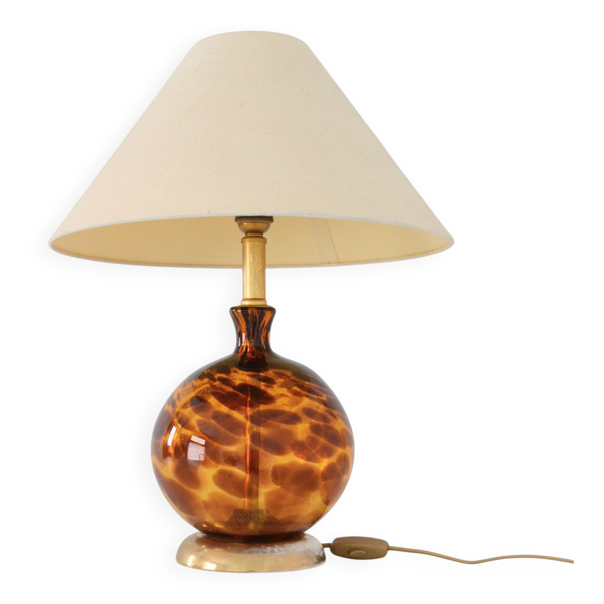 Lampe boule verre soufflé et porcelaine Art déco vintage (Numéroté)