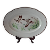 Digoin Sarreguemines dish, hand-painted decoration of wild birds