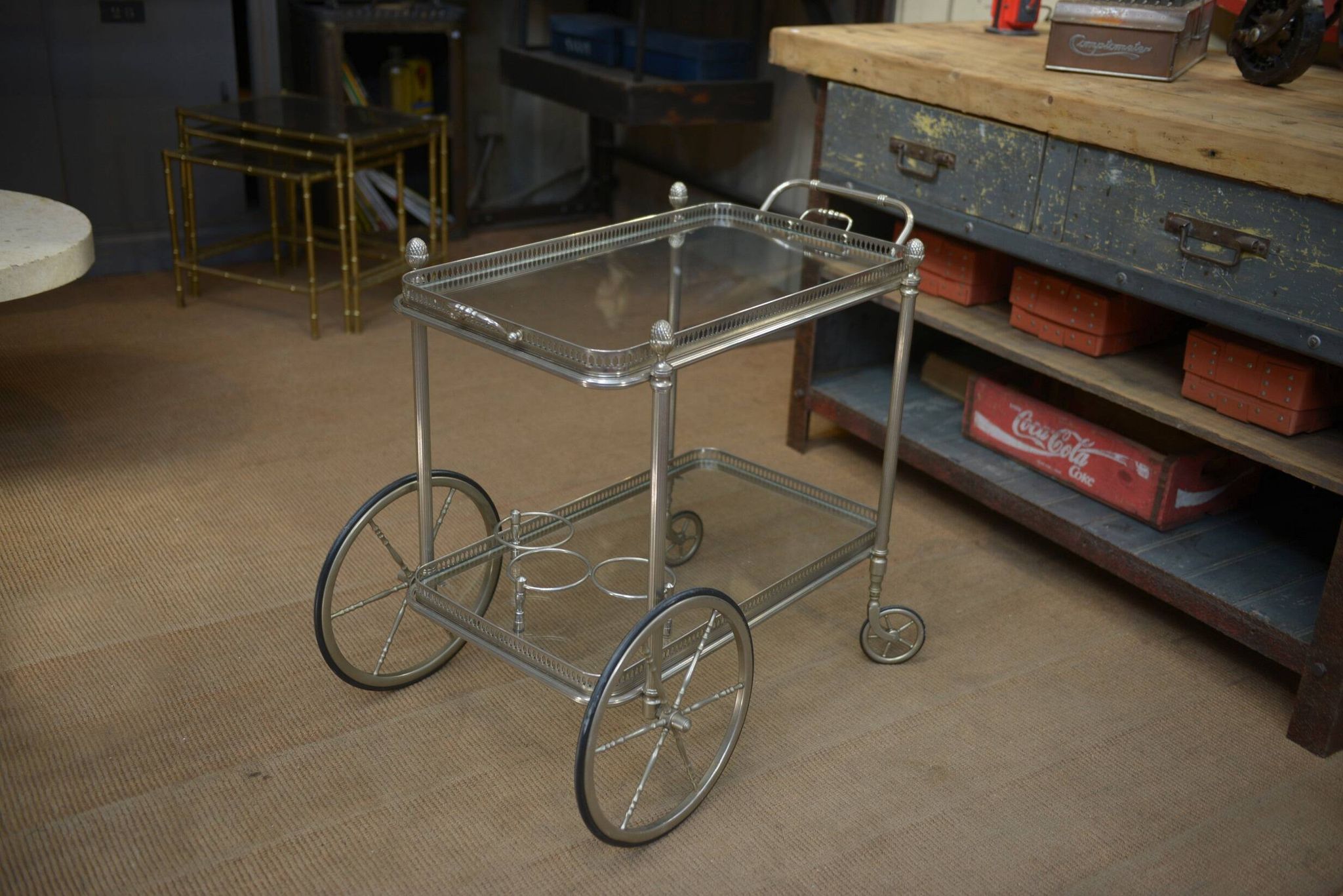 metal drinks trolley, France, 1960
