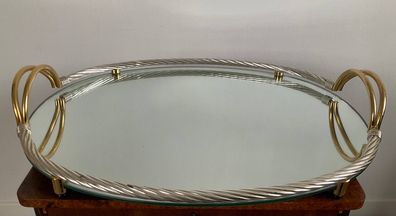 Vintage Italy tray in silver and gold metal