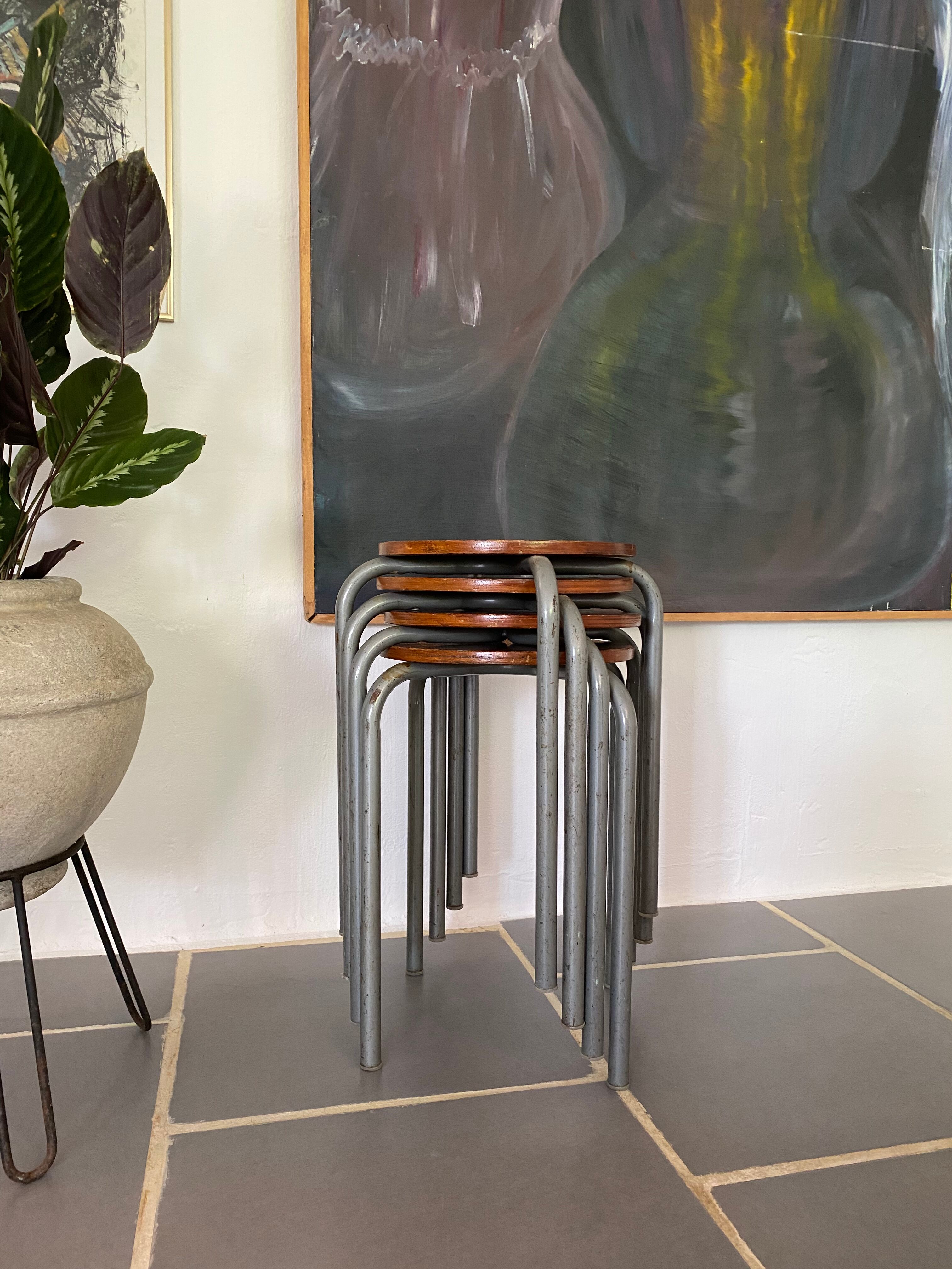 Set of 4 vintage industrial stools 50s
