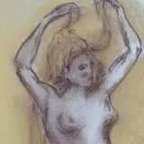 Tableau signé sanguine pastel portait féminin « la coiffure »