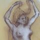 Signed sanguine pastel painting of a female portrait "the hairstyle"
