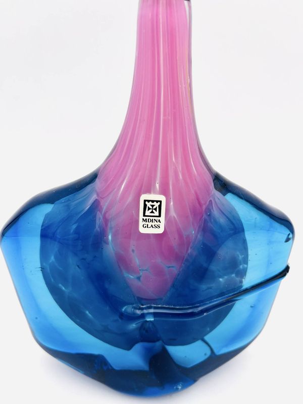 Soliflore Mdina Glass Michael Harris Bleu Rose Vintage 70s Art Glass