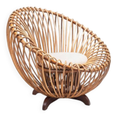 Franco Albini style lounge chair in rattan and teak Italy 1950