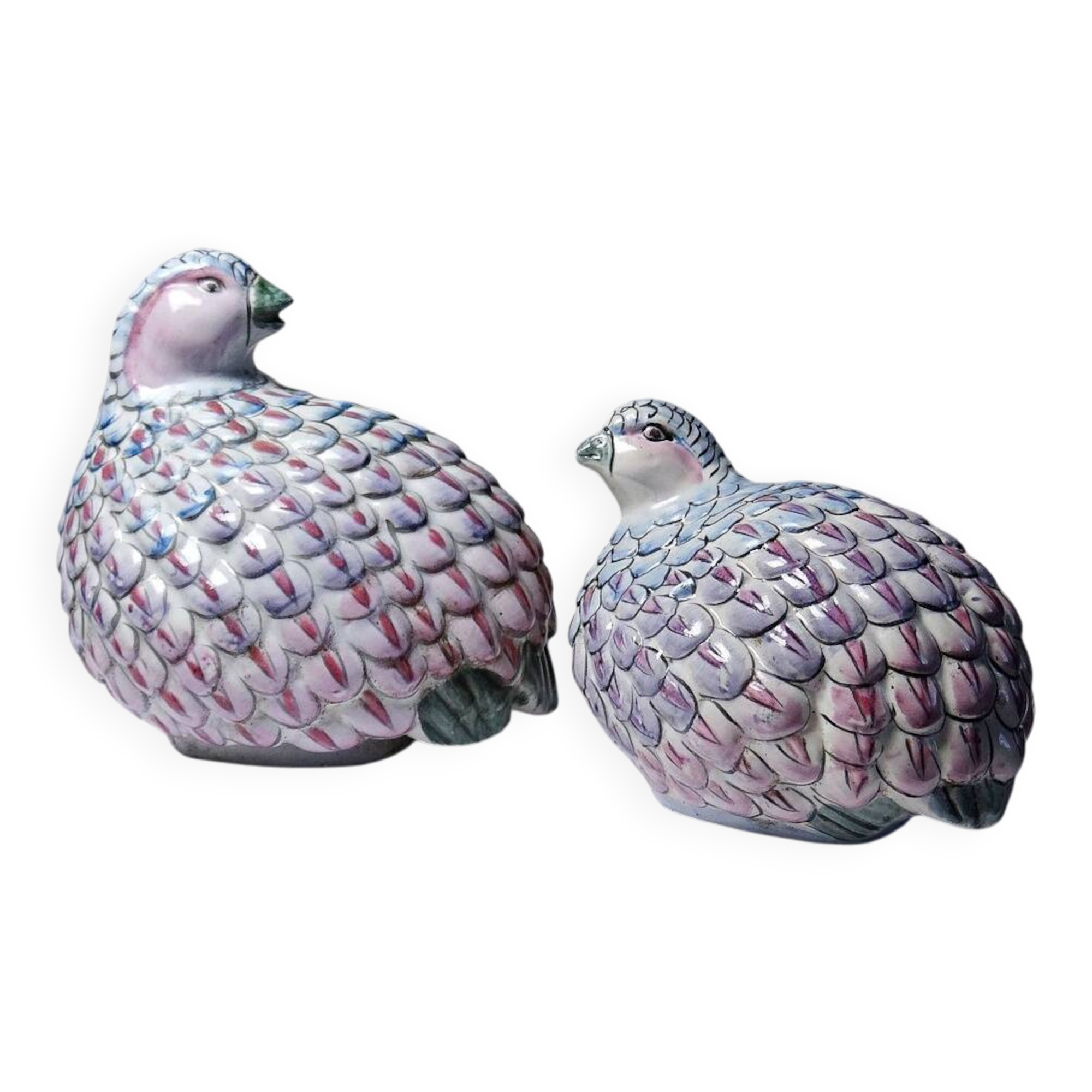 Pair of hand-painted Chinese porcelain quails, 1960s-1970s.