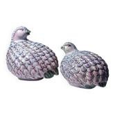 Pair of hand-painted Chinese porcelain quails, 1960s-1970s.