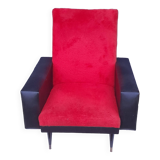 Fauteuil skaï noir et fourrure rouge