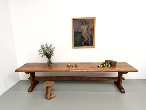 Monastery table in solid oak, 350 cm, circa 1900.