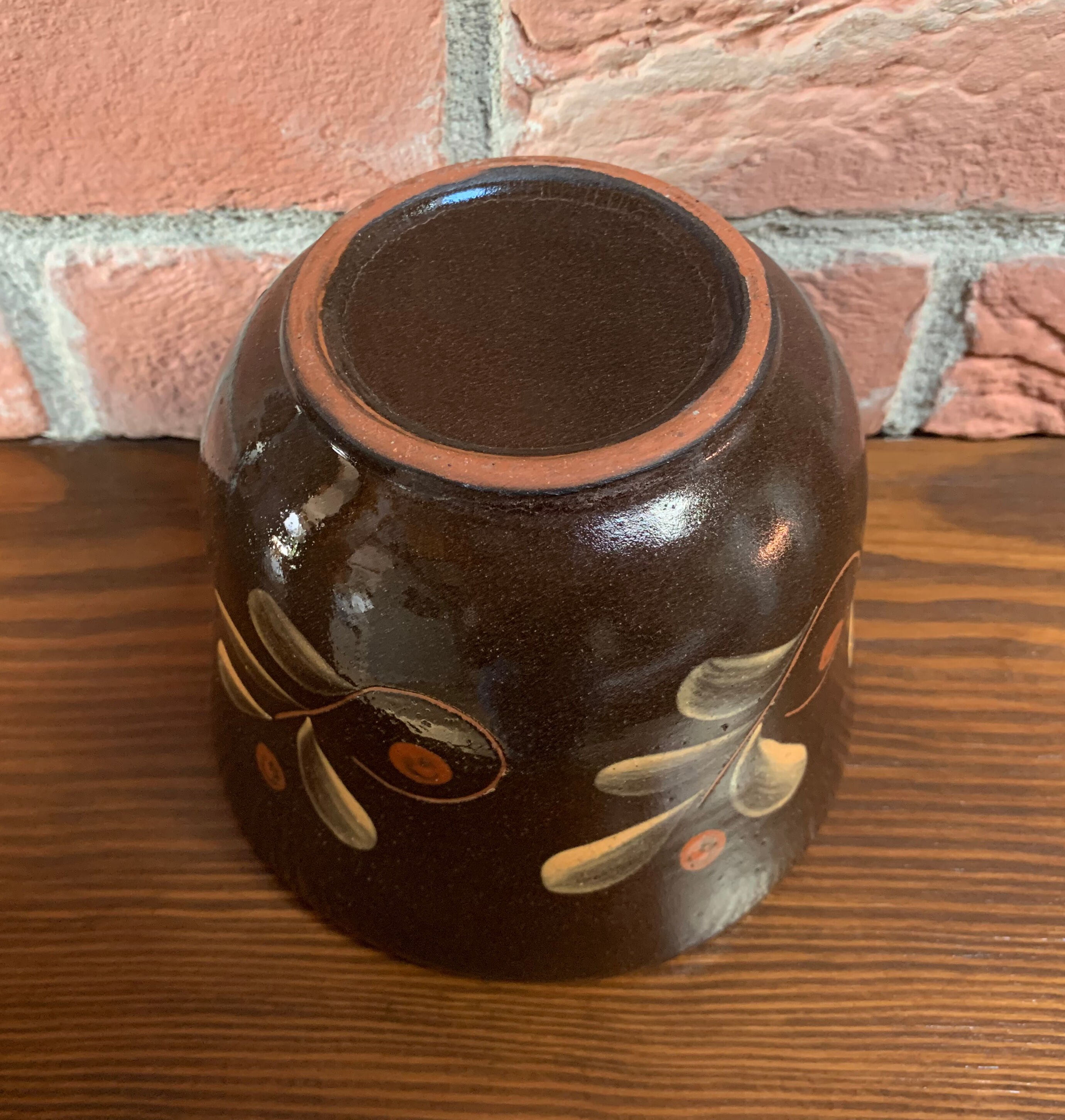 Dark Brown East German Planter with Floral Motif in the Style of Khokhloma