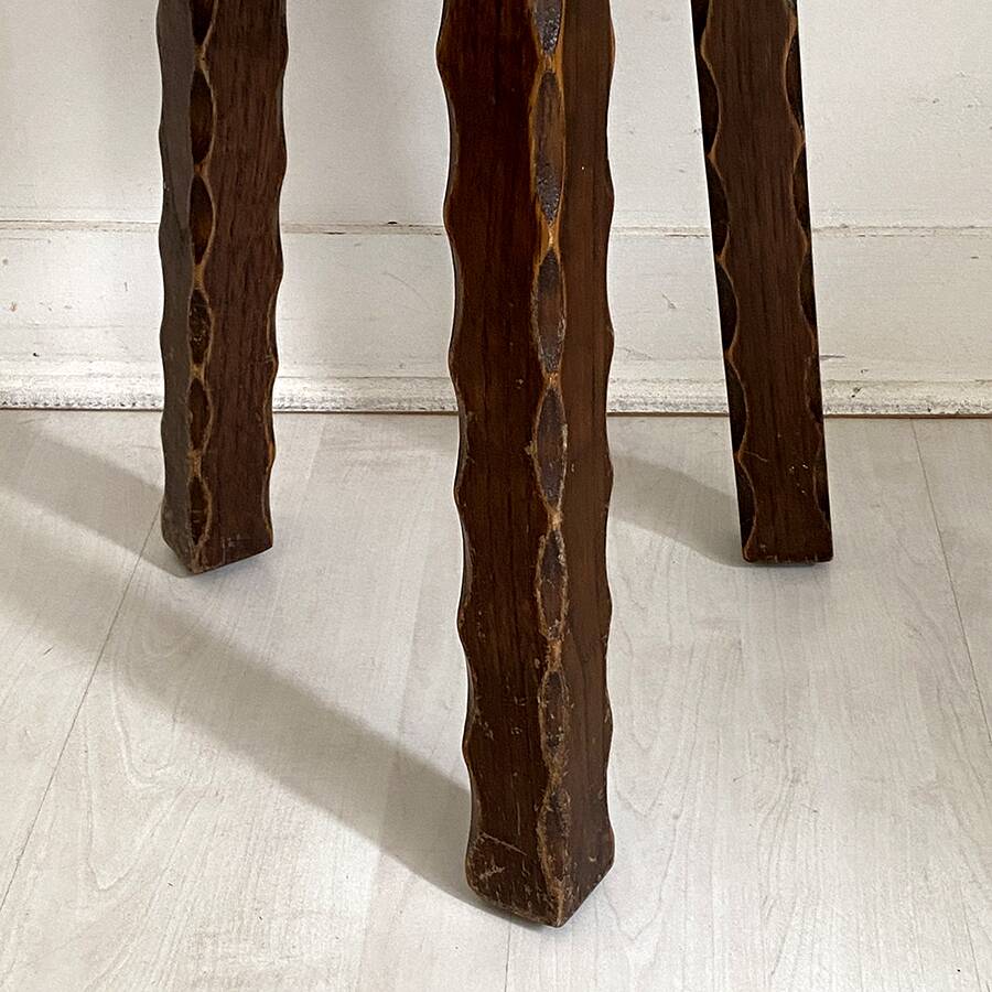Tripod brutalist solid wood foot stool