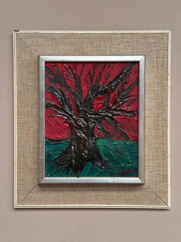 Original Swedish oil on canvas “The Tree” by Frans Rabe, vintage & framed 38x42cm