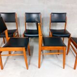 6 chaises scandinaves vintage en bois et skai années 50 60