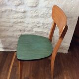 Set of 6 chairs in wood and green leatherette, 1960's