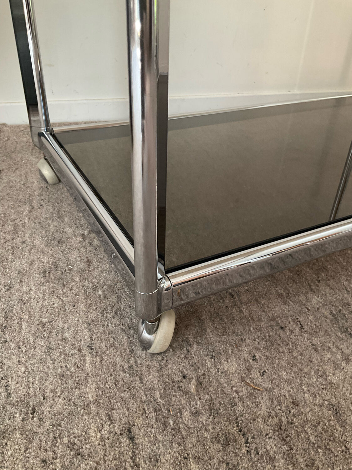 Vintage coffee table 70s chrome and smoked glass