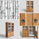 Solid raw oak school glass cabinet 1950
