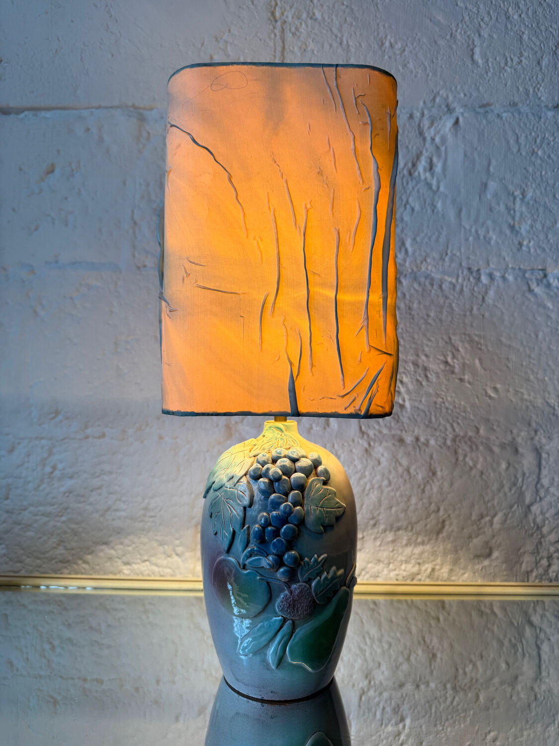 Handmade majolica lamp with fruit design, 1970s