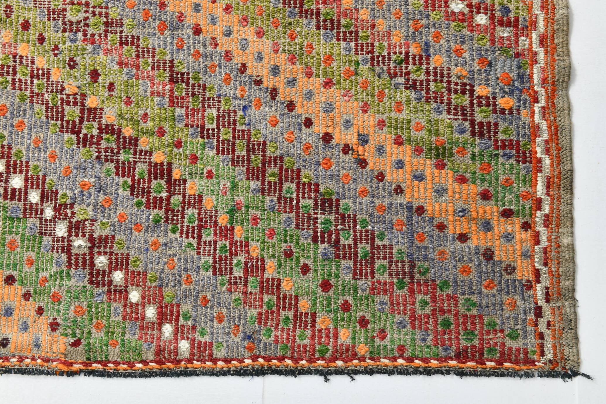 Tapis Kilim vintage vert et orange 7x9, 203x263 cm