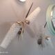 Set of 2 vintage 2-spoke wall lamps in gilded metal and diamond textured tulip glass