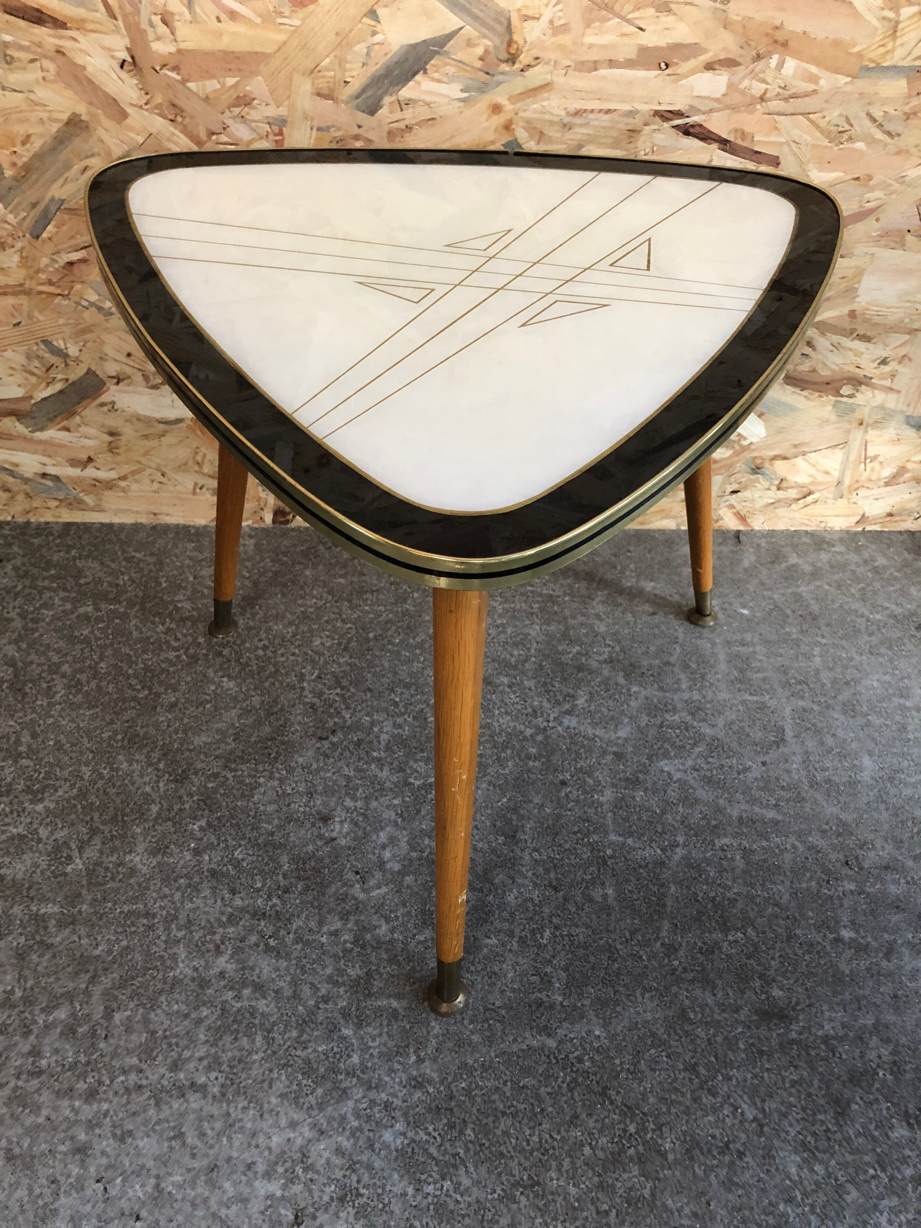 Old coffee table mediator wood & resin compass feet 70s vintage