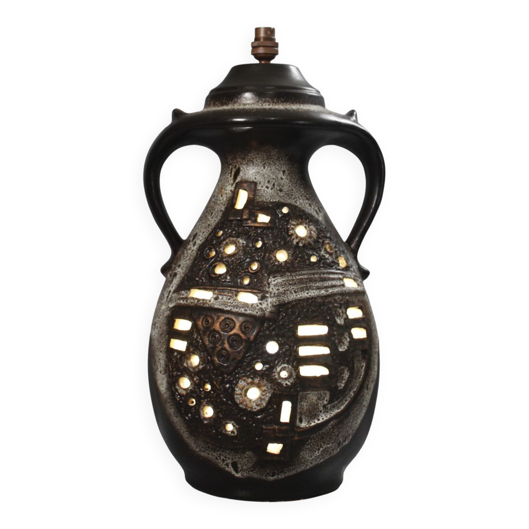 Large double lighting lamp base with openwork design, Brutalist 1960s.