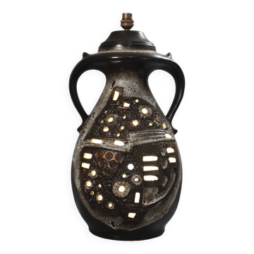 Large double lighting lamp base with openwork design, Brutalist 1960s.