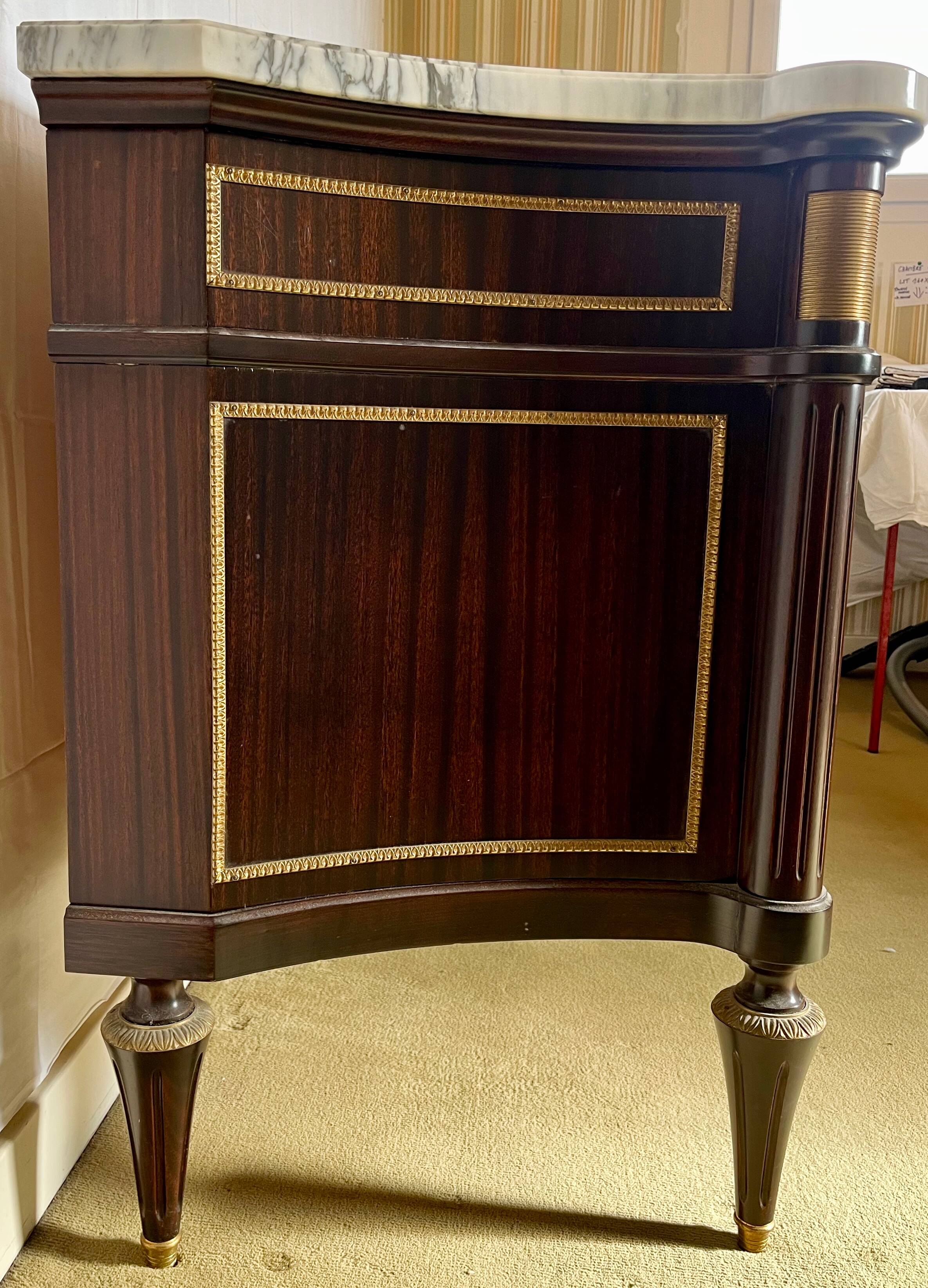 Large Louis XVI style chest of drawers, marble top.