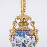 Pair of porcelain lamps decorated with bronze satyrs. Circa 1880.
