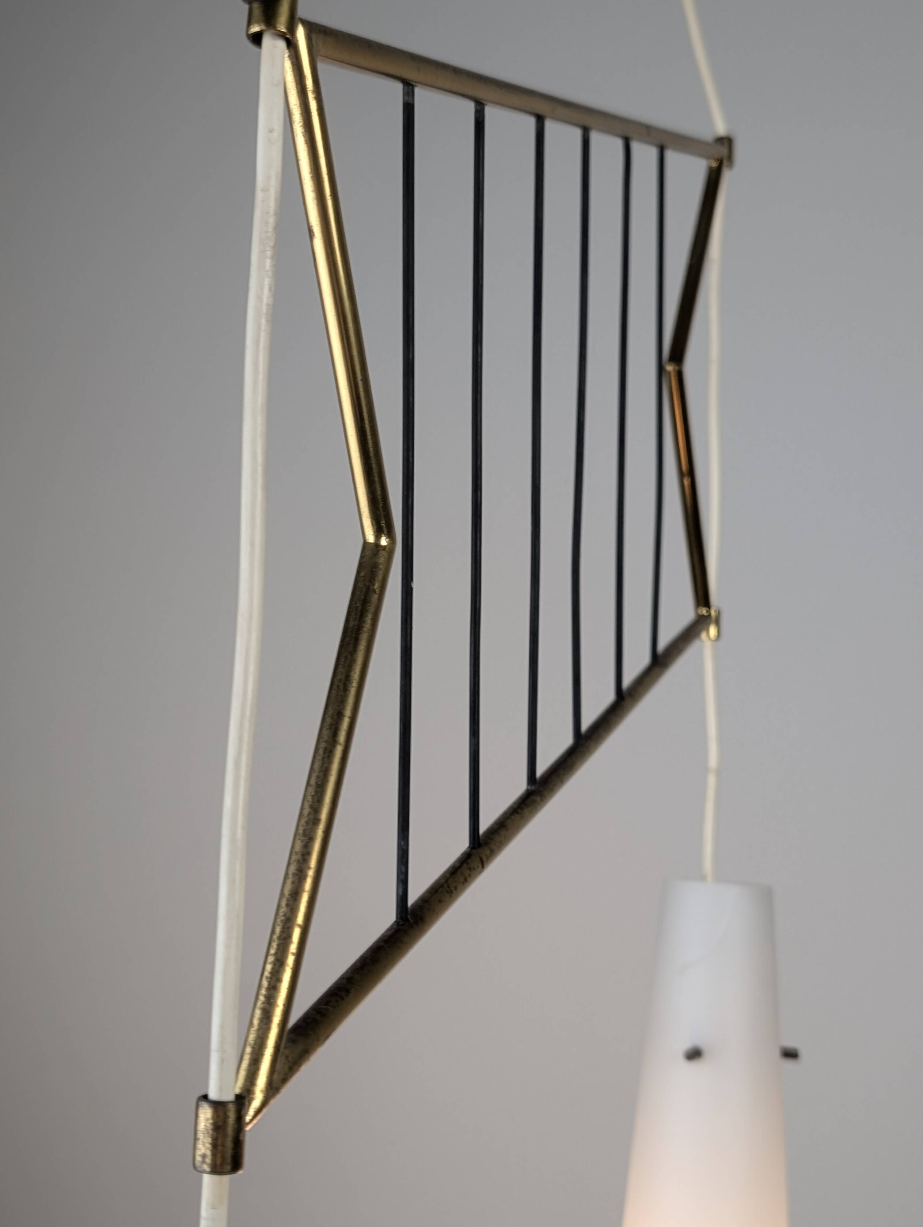 Italian Pendant Lamp with Opaline Shades & Brass, Stilnovo Style, 1950s