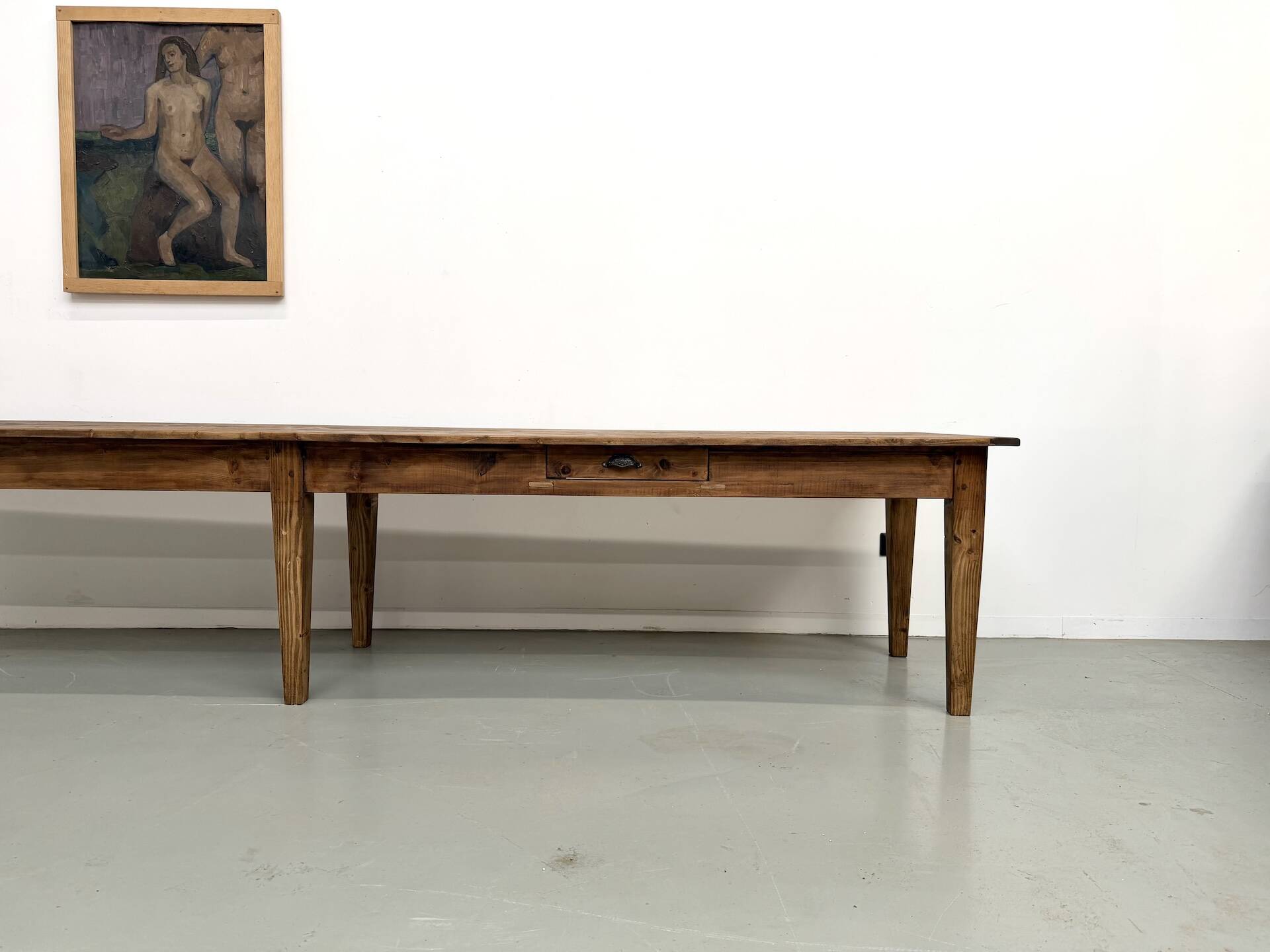 XXL farmhouse table 4 metres in solid pine - 6 legs - 1950s